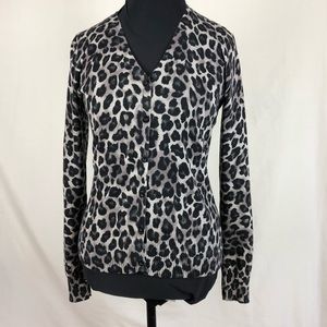 St Johns Bay Womens Cardigan Gray Animal Print SzM